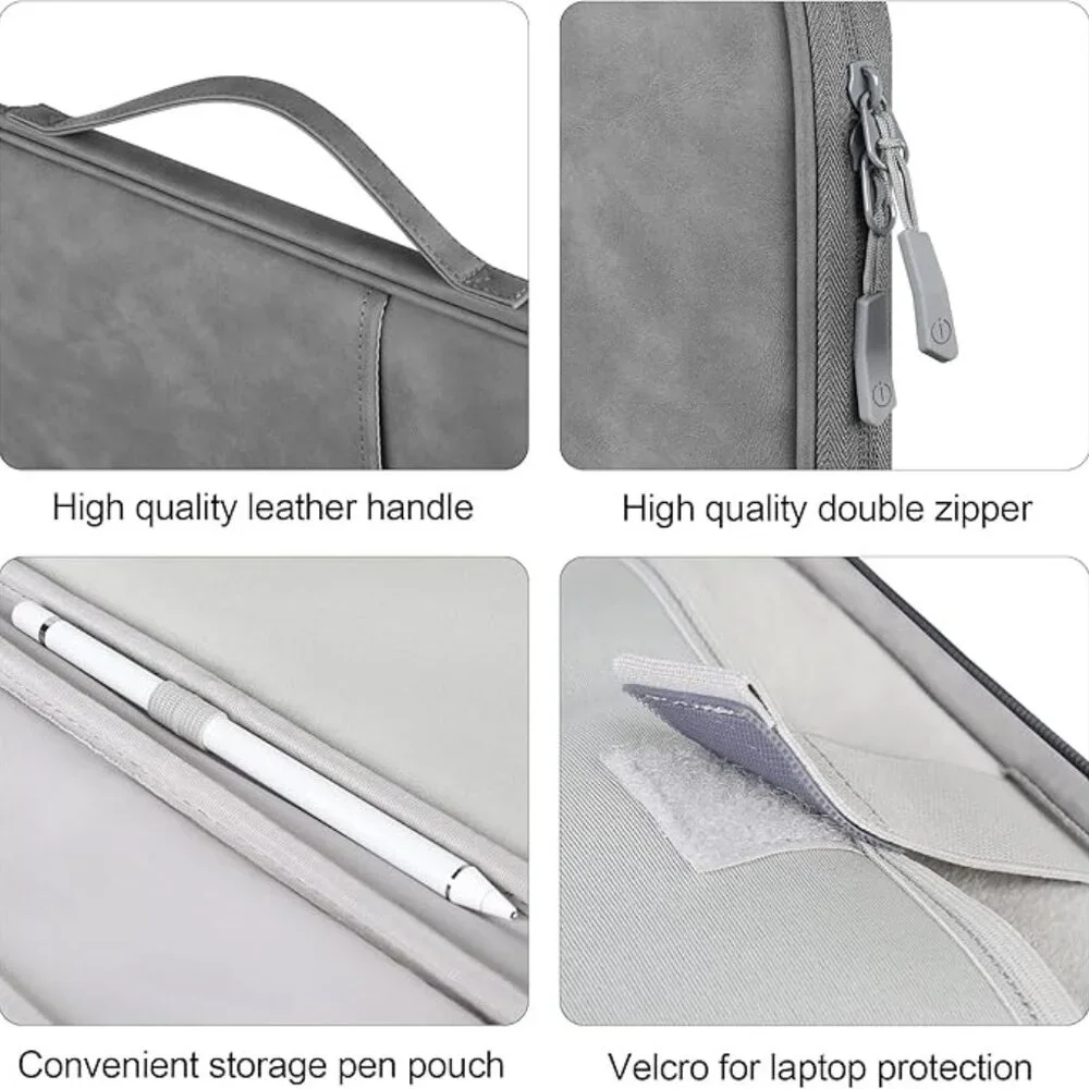 NEW! Faux Leather Laptop Computer Carrying Case w/Plush Pocket & Velcro Strap